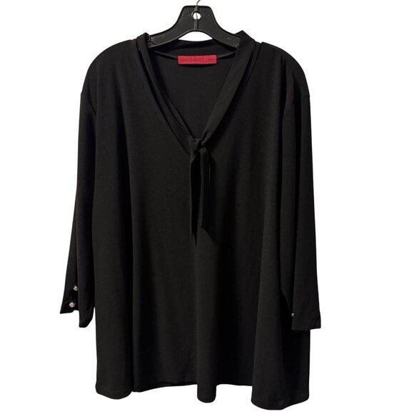 Love Scarlett Womens Top Sz 3X Black Tunic With Tie Neck & Button Cuffs - Picture 2 of 11